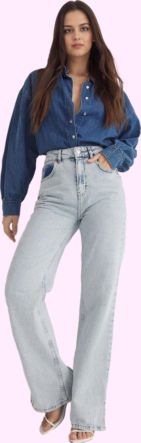 Kadın Denim Yüksek Bel Wide Leg Pantolon Pamuk Günlük Ve İş Hayatı Yaz Aylarının Vazgeçilmezi