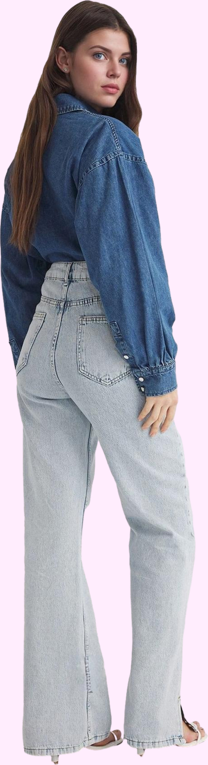 Kadın Denim Yüksek Bel Wide Leg Pantolon Pamuk Günlük Ve İş Hayatı Yaz Aylarının Vazgeçilmezi
