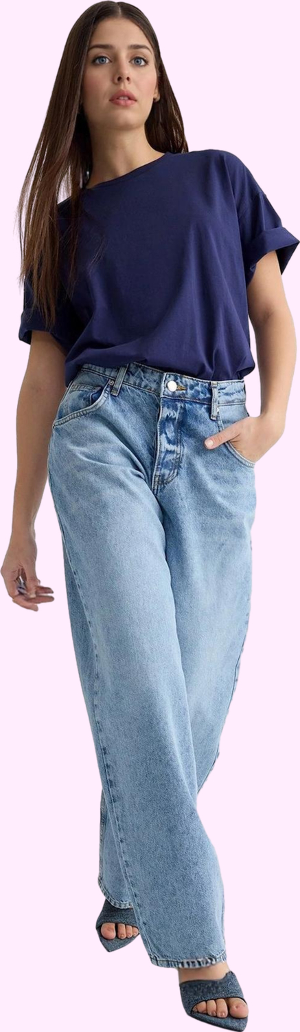 Kadın Denim Jean Uzun Boy Skater Baggy Pamuk Günlük Stil Hafta Sonu Yaz Aylarının Vazgeçilmezi