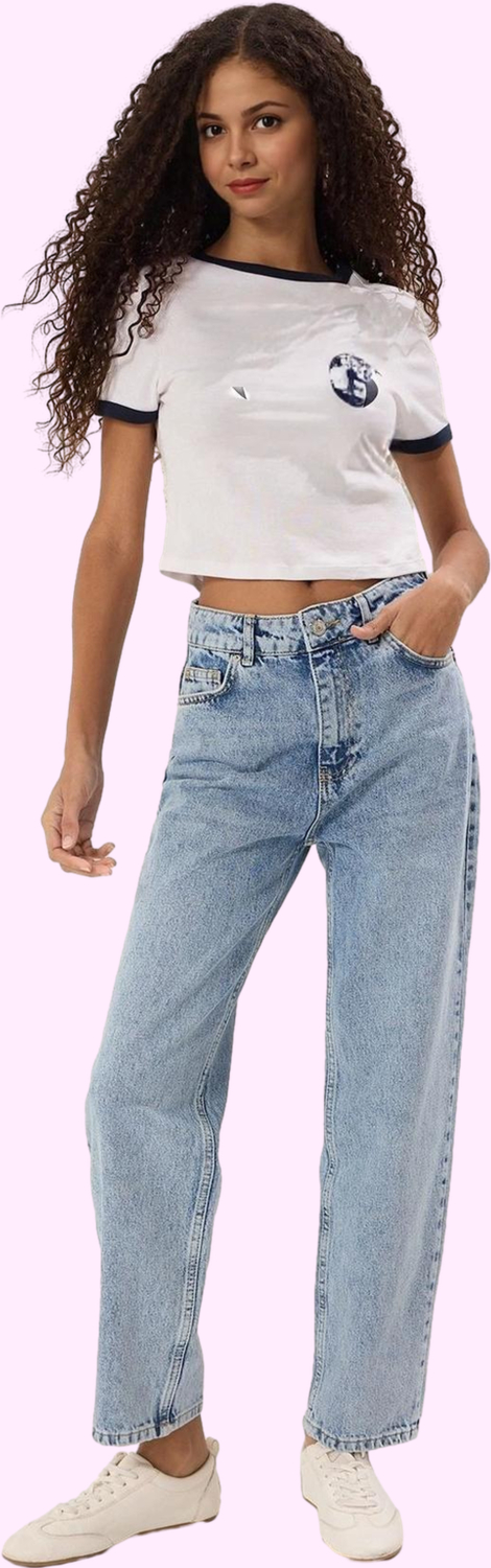 Kadın Pamuk Denim Mom Jean Yüksek Bel Boru Paça Rahat Günlük Kullanım Yaz Aylarının Vazgeçilmezi