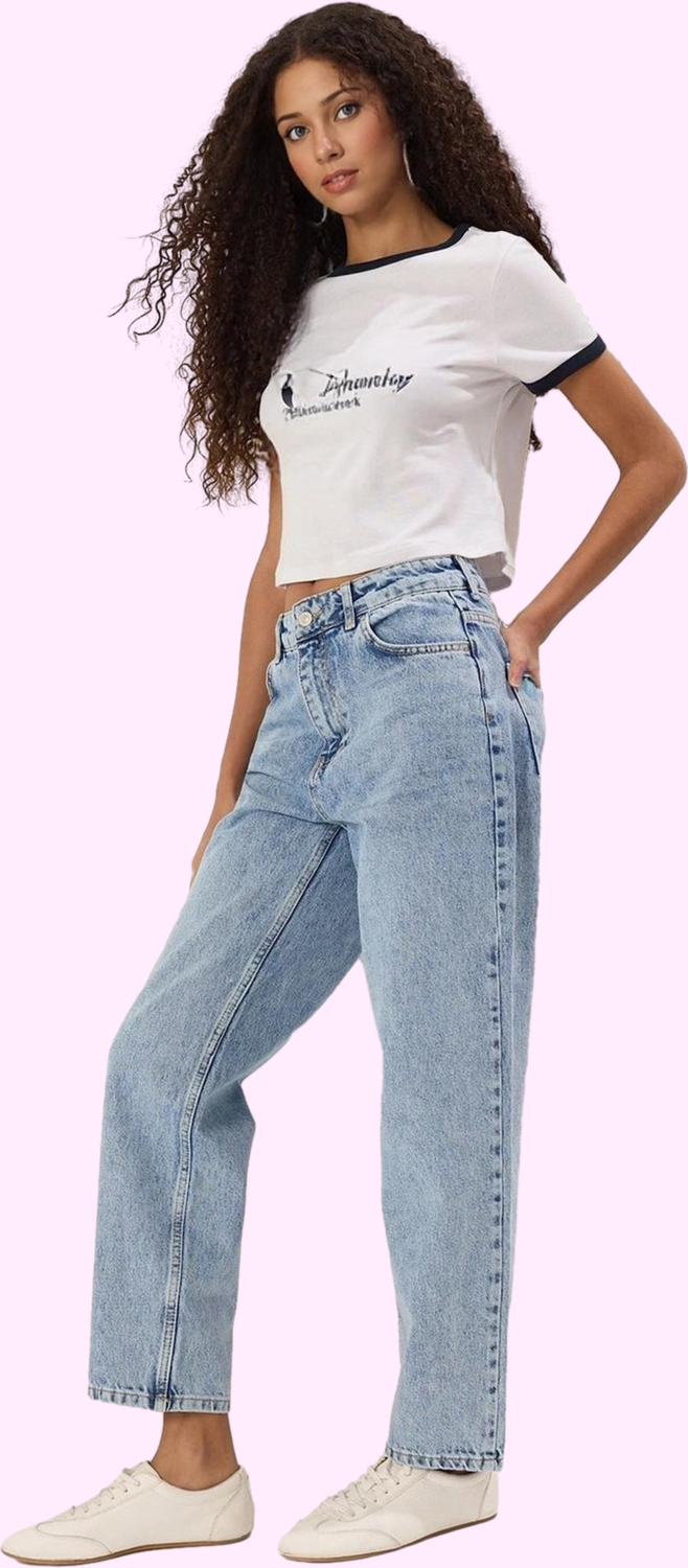 Kadın Pamuk Denim Mom Jean Yüksek Bel Boru Paça Rahat Günlük Kullanım Yaz Aylarının Vazgeçilmezi