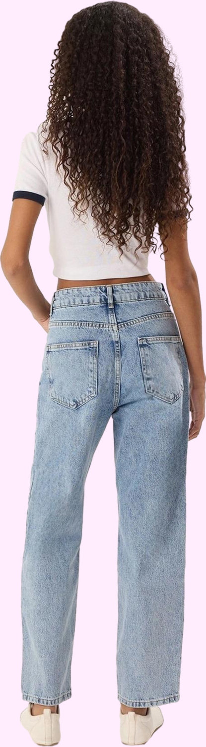Kadın Pamuk Denim Mom Jean Yüksek Bel Boru Paça Rahat Günlük Kullanım Yaz Aylarının Vazgeçilmezi