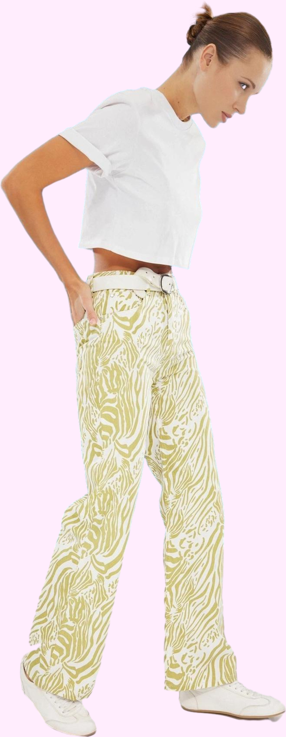 Kadın Pamuklu Animal Desenli Wide Leg Pantolon Rahat Kalıp Günlük Kullanım Kaliteli Malzeme