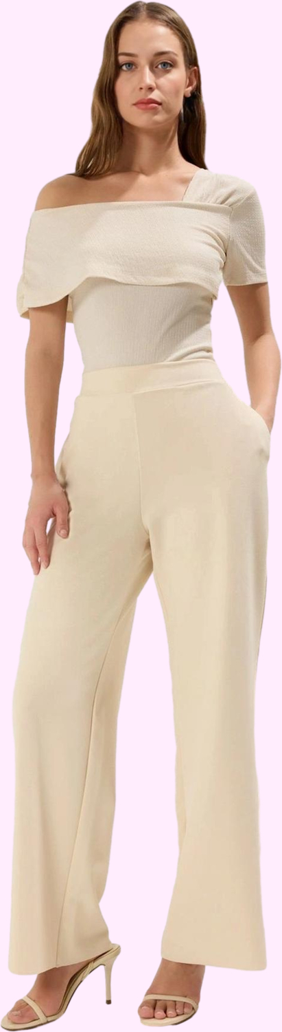 Kadın Düz Desenli Regular Yüksek Bel Geniş Paça Örme Pantolon Rahat Kesim Günlük Kombinler