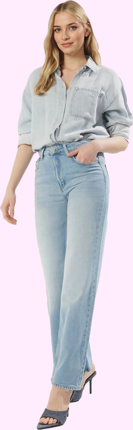 Kadın Denim Yüksek Bel Geniş Paça Pantolon Rahat Kesim Günlük Kullanım Yaz Aylarının Vazgeçilmezi