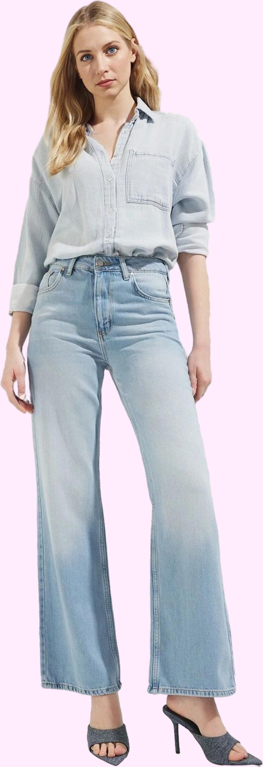 Kadın Denim Yüksek Bel Geniş Paça Pantolon Rahat Kesim Günlük Kullanım Yaz Aylarının Vazgeçilmezi