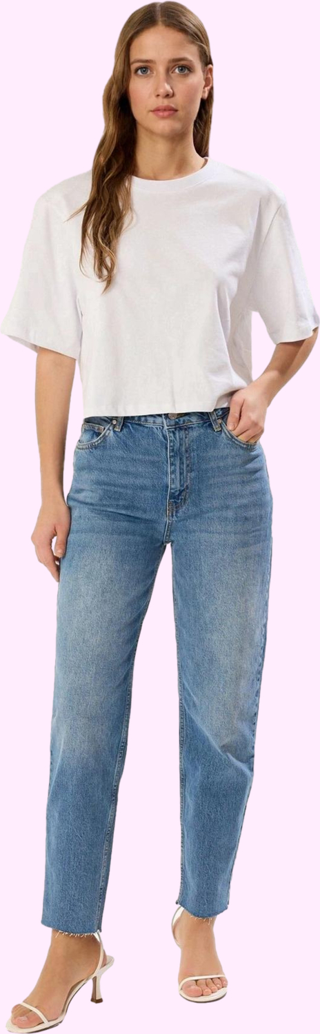 Kadın Denim Mom Jean Rahat Kalıp Uzun Boy Kesikli Paça Günlük Hafta Sonu Dayanıklı Malzeme