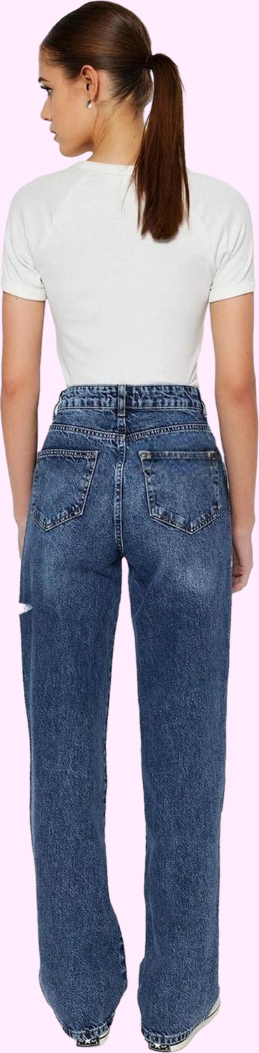 Kadın Pamuk Rigid Dokuma Uzun Boy Jean Yüksek Bel Wide Leg Günlük Kullanım Kaliteli Malzeme