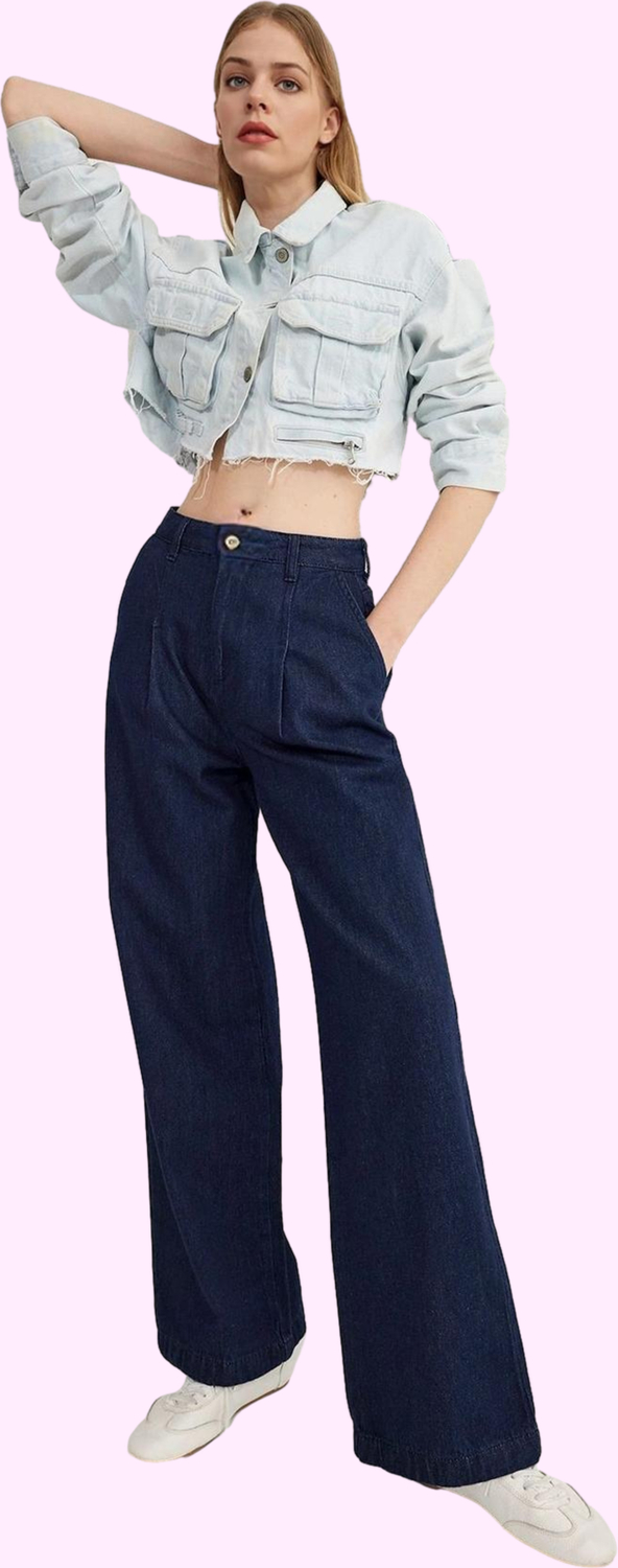 Kadın Pamuk Jean Pantolon Yüksek Bel Wide Leg Günlük Stil Hafta Sonu Yaz Aylarının Vazgeçilmezi