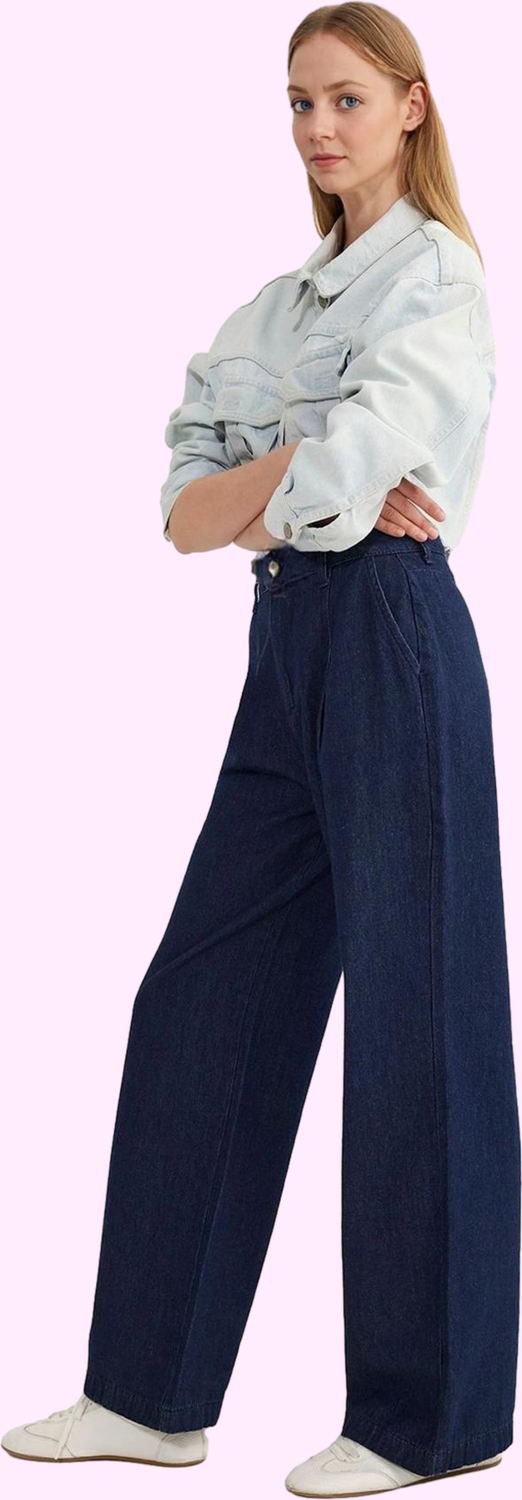 Kadın Pamuk Jean Pantolon Yüksek Bel Wide Leg Günlük Stil Hafta Sonu Yaz Aylarının Vazgeçilmezi