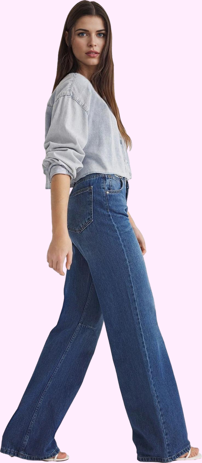 Kadın Pamuk Denim Wide Leg Pantolon Günlük Kullanım İçin Rahat Kalıp Yaz Aylarının Vazgeçilmezi