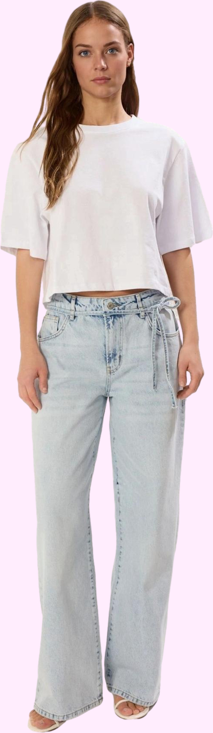 Kadın Denim Wide Leg Pantolon Düşük Bel Kuşaklı Pamuk Günlük Hafta Sonu Yaz Aylarının Vazgeçilmezi