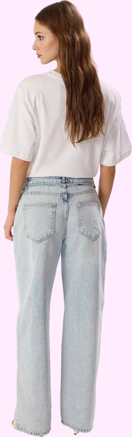 Kadın Denim Wide Leg Pantolon Düşük Bel Kuşaklı Pamuk Günlük Hafta Sonu Yaz Aylarının Vazgeçilmezi