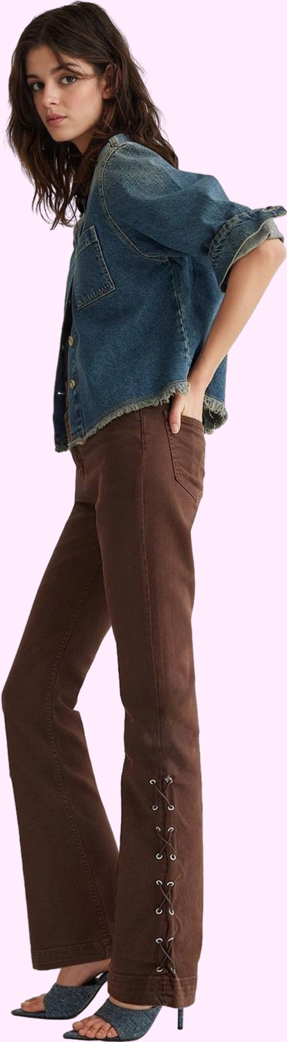 Kadın Denim Flare Pantolon Yüksek Bel Rahat Esnek Günlük Kombinler Yaz Aylarının Vazgeçilmezi