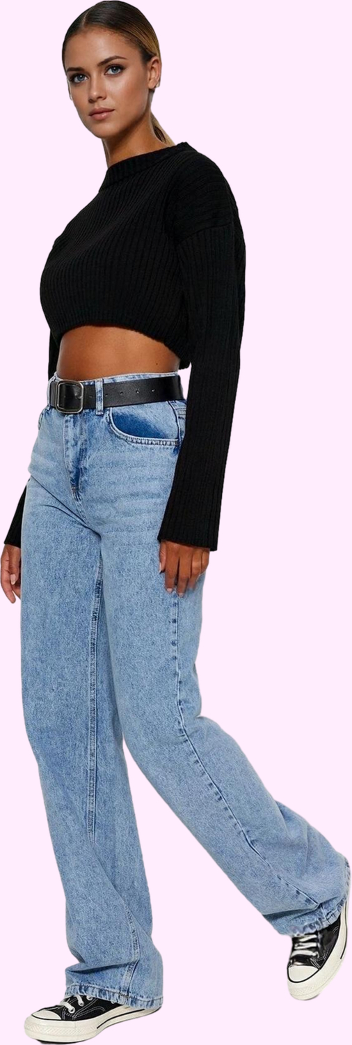 Kadın Wide Leg Denim Pantolon Yüksek Bel Fonksiyonel Dayanıklı Kaliteli Konforlu Estetik Şık