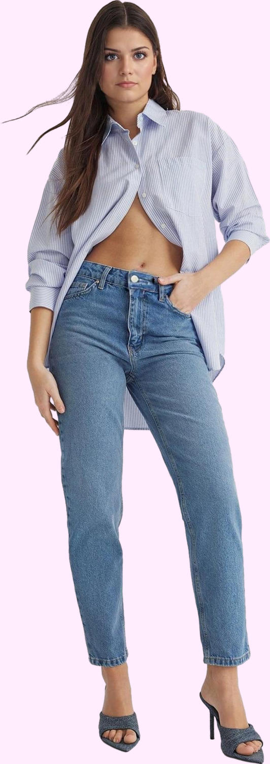Kadın Denim Mom Jean Pantolon Pamuk Rahat Kalıp Günlük Stil Hafta Sonu Yaz Aylarının Vazgeçilmezi