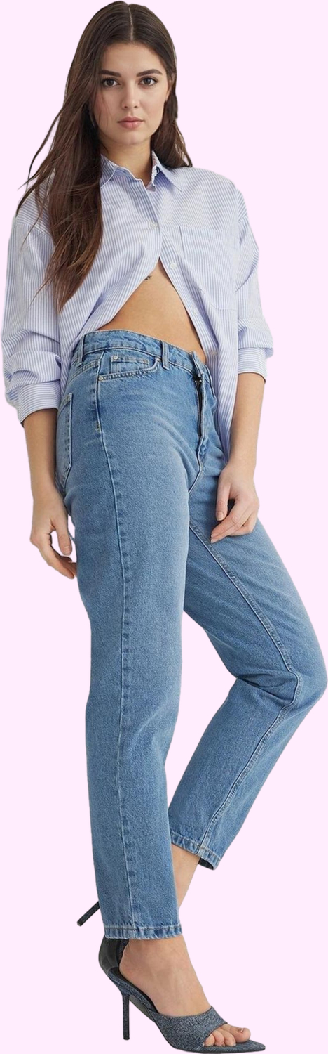 Kadın Denim Mom Jean Pantolon Pamuk Rahat Kalıp Günlük Stil Hafta Sonu Yaz Aylarının Vazgeçilmezi