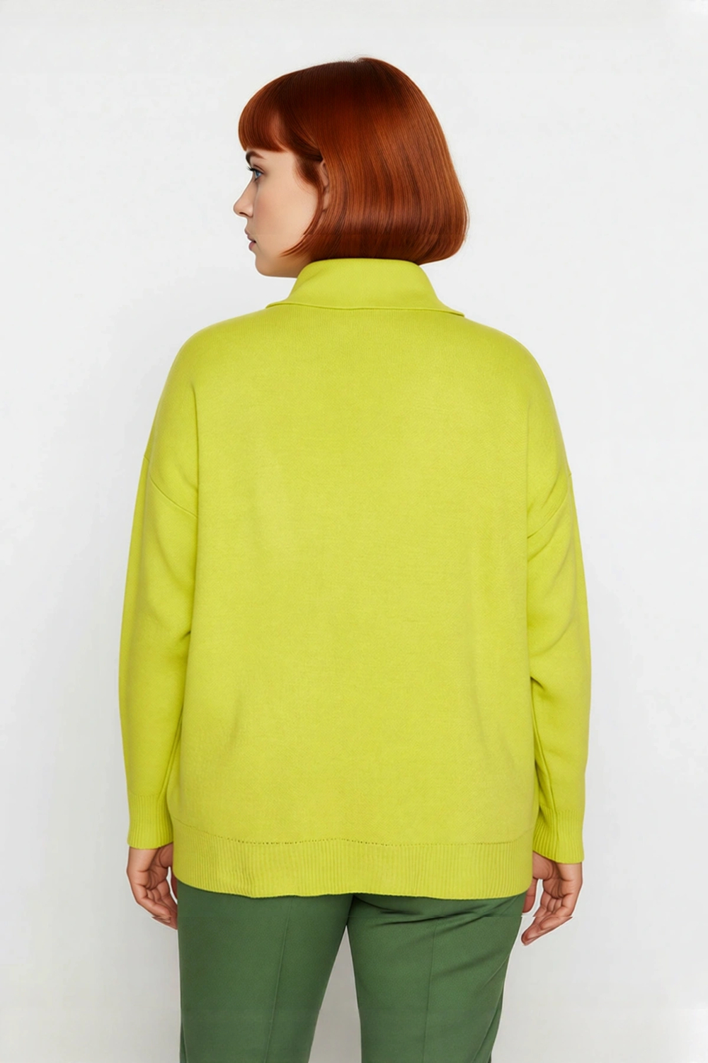 Kadın Akrilik Relaxed Fit Düz Triko Kazak Polo Yaka Detaylı Uzun Kollu Modern Casual Giyim
