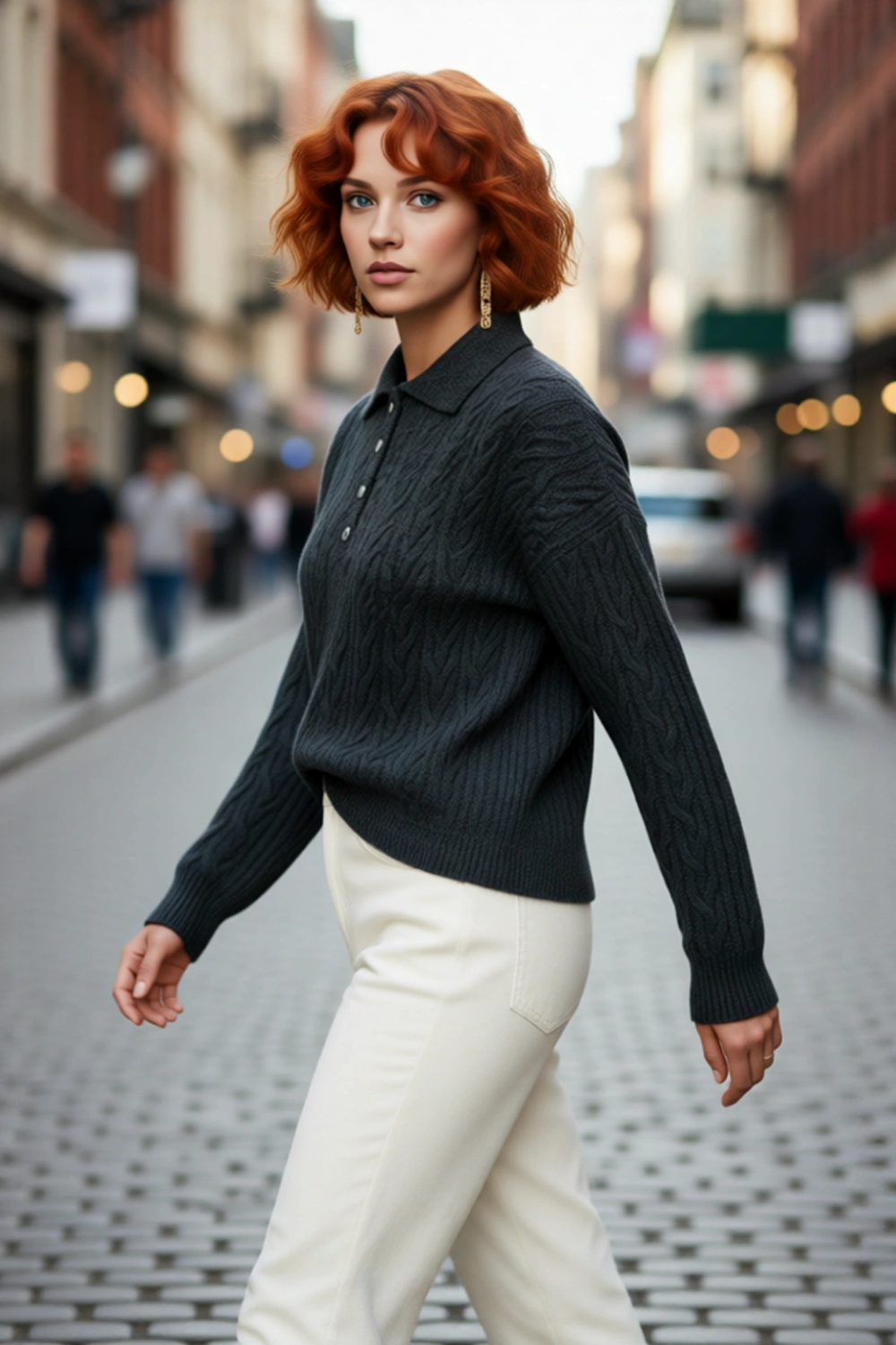 Kadın Oversize Triko Polo Yaka Saç Örgü Düşük Kollu Rahat Kışlık Basic Stil Kazak Kaliteli