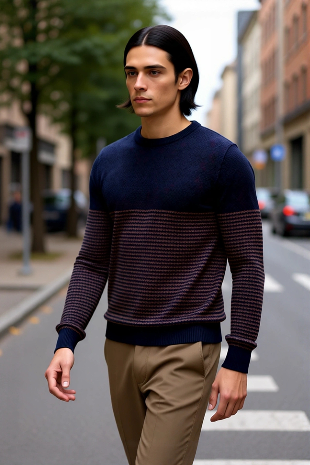 Erkek Bisiklet Yaka Çizgili Triko Kazak Slim Fit Kesimiyle Günlük Stilinize Şıklık Katıyor
