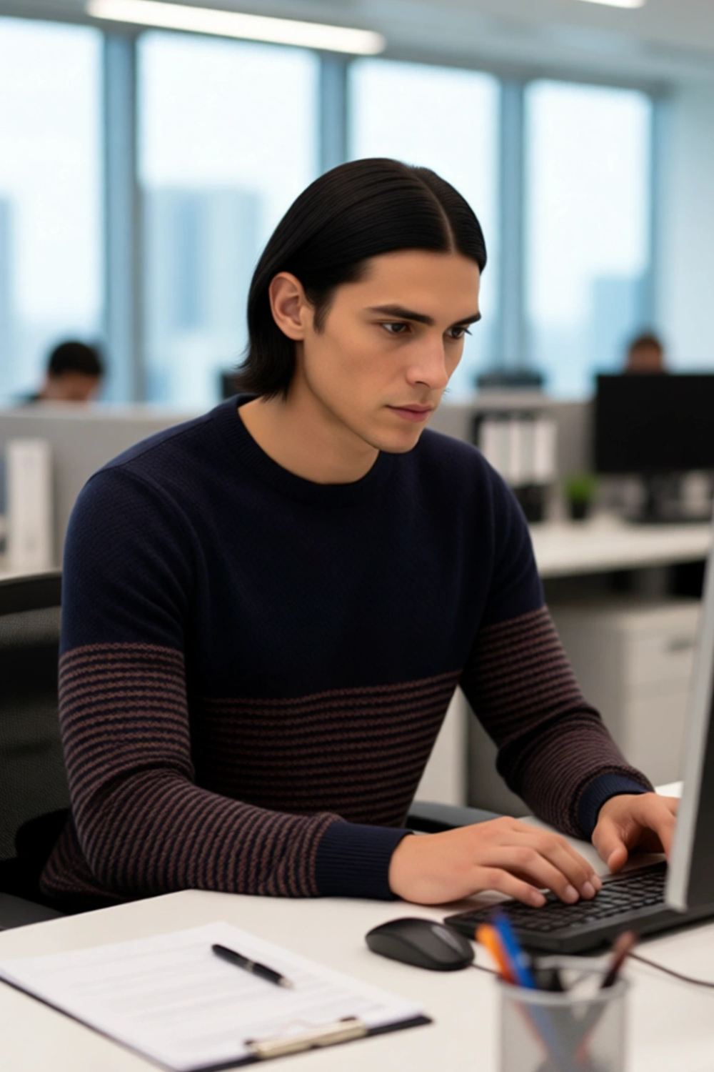 Erkek Bisiklet Yaka Çizgili Triko Kazak Slim Fit Kesimiyle Günlük Stilinize Şıklık Katıyor