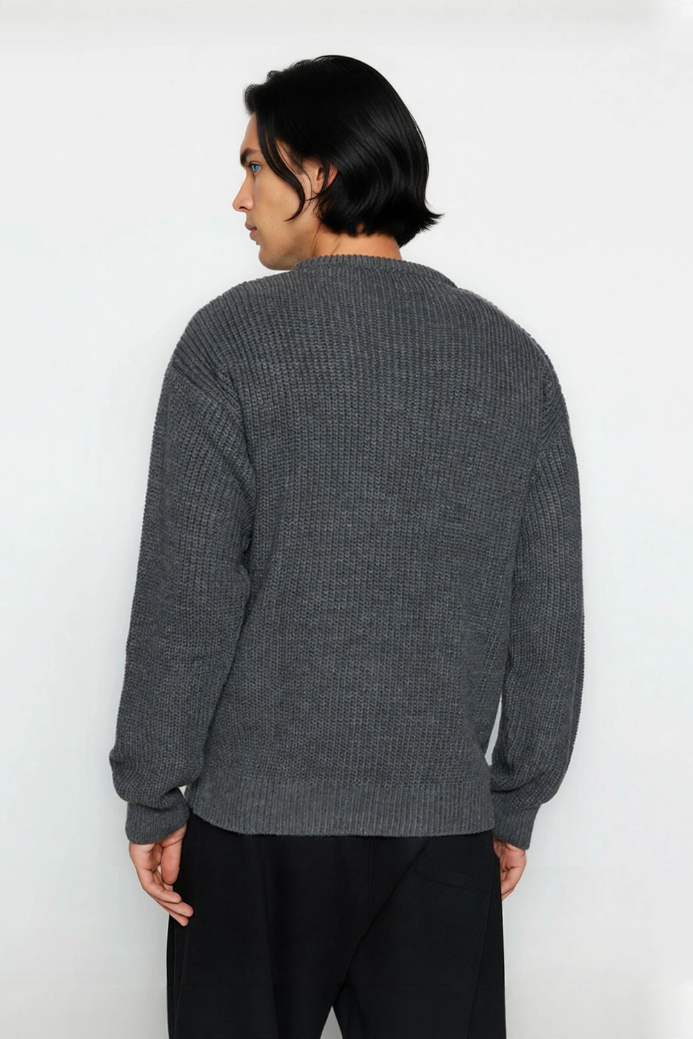 Soğuk Kış Günleri İçin Erkek Oversize Kalıp Bisiklet Yaka Rahat Triko Kazak Basic Stil Kaliteli