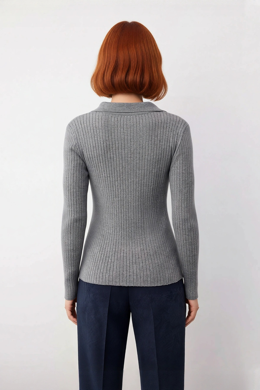 Kadın Polo Yaka Fitilli Triko Kazak Modern Fitted Tasarımıyla Casual Şıklığı Soğuk Havalarda