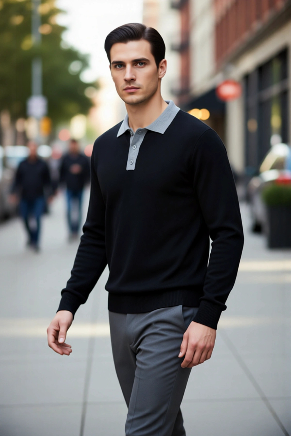 Erkek Polo Yaka Renk Bloklu Triko Kazak Regular Kalıp Uzun Kol Soğuk Havalar İçin Modern Stil