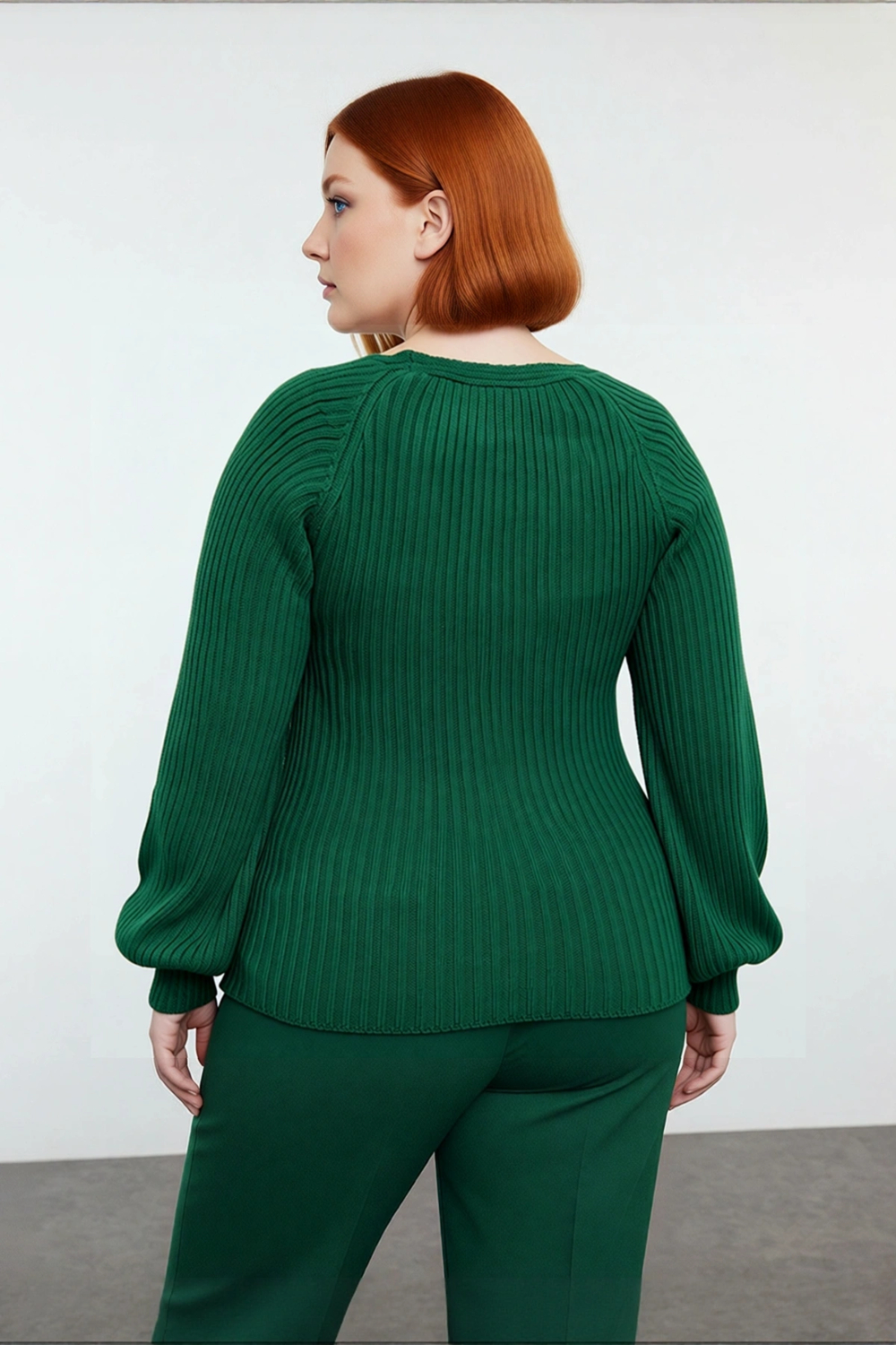 Kadın Modern Kalp Yaka Triko Kazak Fitted Kalıp Uzun Reglan Kol Fitilli Örme Şıklığı Kışa Özel