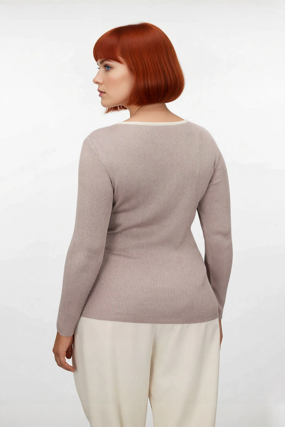 Kadın Fitted Fitilli Triko Kazak İnce Yapılı Polyester Çift Katman Görünümlü İlkbahar Sonbahar