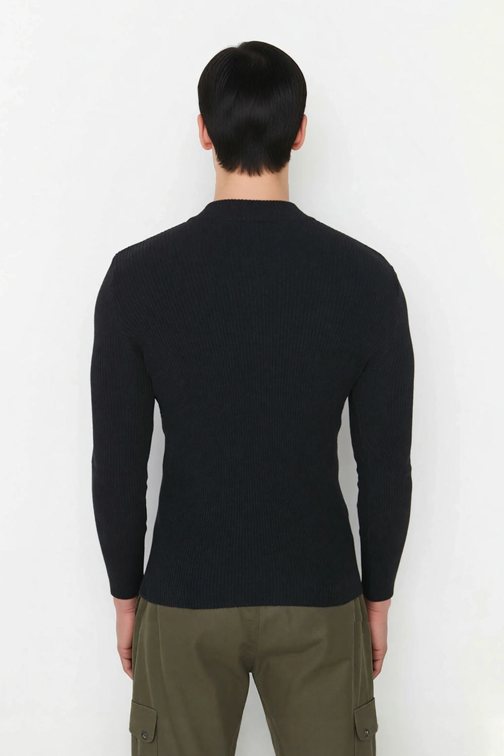 Erkekler İçin Fitted Kesim Fermuar Detaylı Dik Yaka Fitilli Pamuk Polyester Triko Kazak Casual Tarz