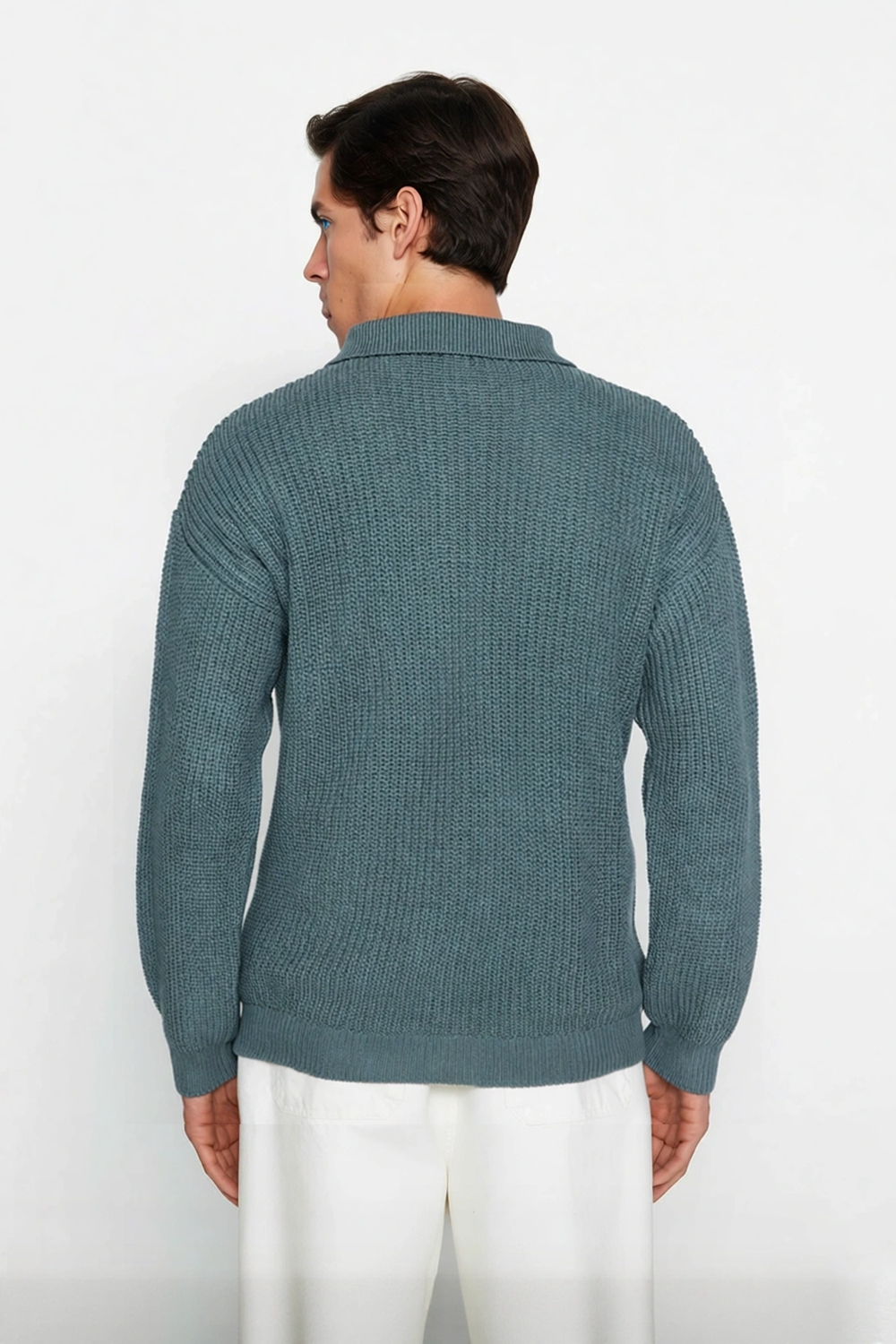 Unisex Rahat Kalıp Polo Yaka Uzun Kol Basic Triko Kazak Günlük Şıklığınızı Tamamlayan Parça