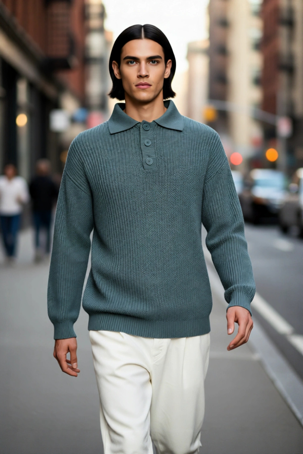 Unisex Rahat Kalıp Polo Yaka Uzun Kol Basic Triko Kazak Günlük Şıklığınızı Tamamlayan Parça