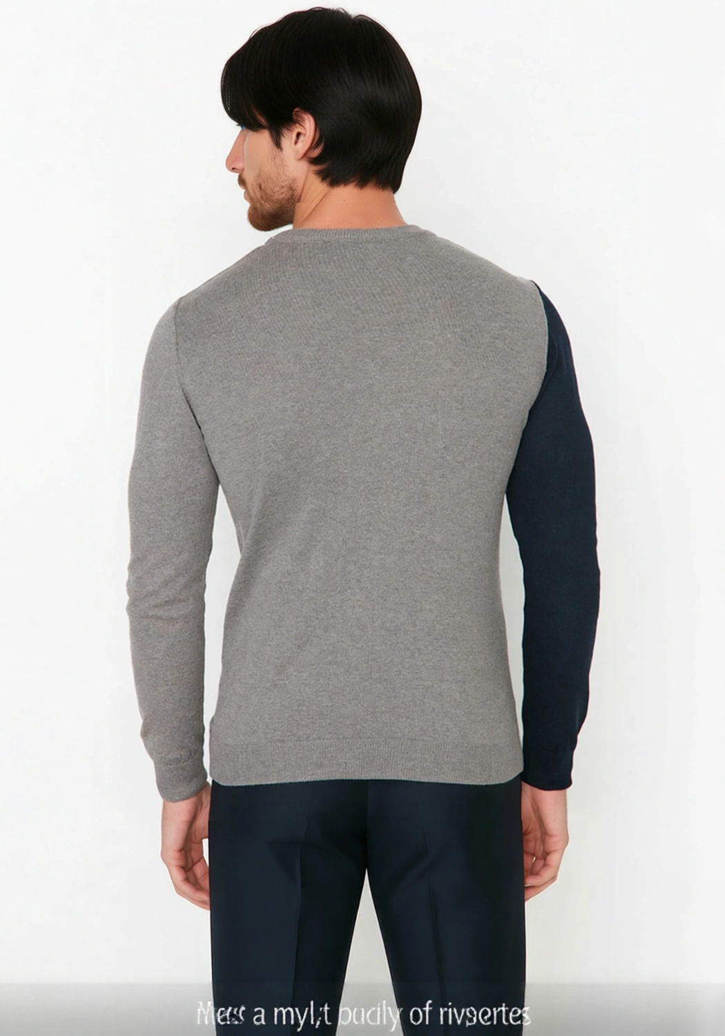 Erkek Basic Siluet Bisiklet Yaka Renk Bloklu Uzun Kollu Fitted Kalıp İntersia Triko Kazak Kaliteli