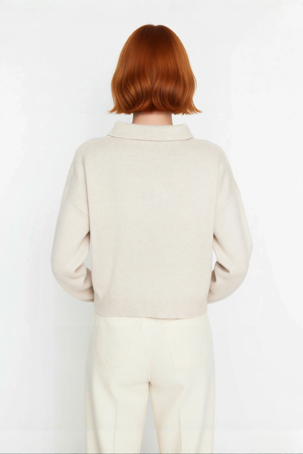 Kadın Düz Desen Polo Yaka Uzun Kol Oversize Triko Kazak Günlük Kullanım İçin İdeal Basic Model