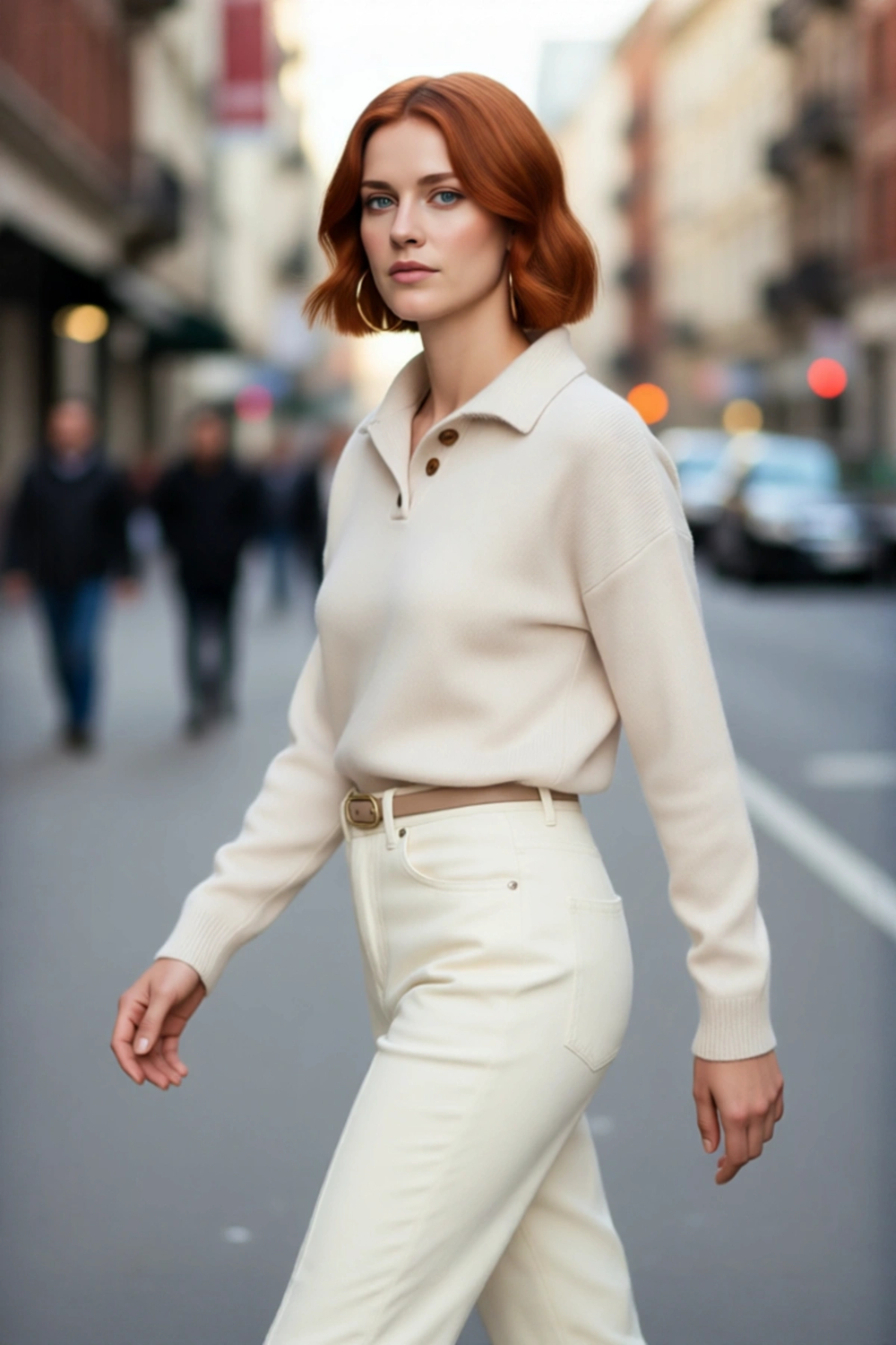 Kadın Düz Desen Polo Yaka Uzun Kol Oversize Triko Kazak Günlük Kullanım İçin İdeal Basic Model