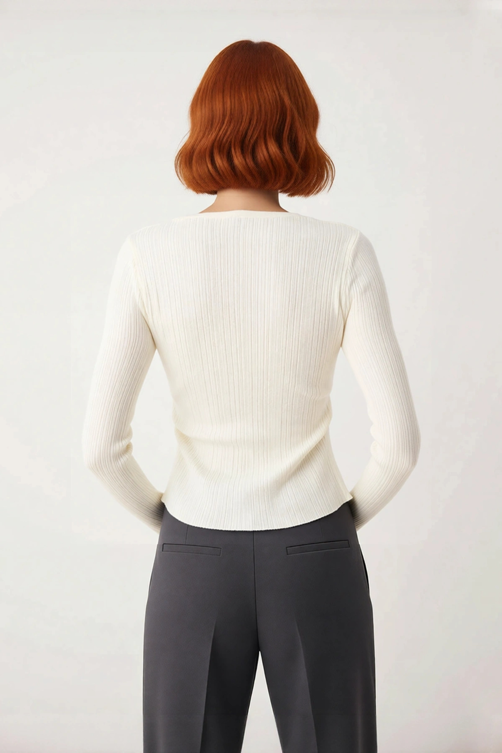 Kadın Modern Fitted Ekru Triko Üst Bisiklet Yaka İnce Yapılı Günlük Şıklık İçin Rahat Seçim