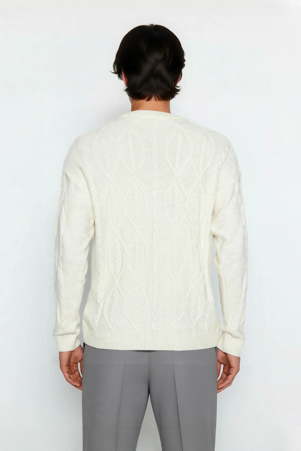 Unisex Geniş Kalıp Bisiklet Yaka Saç Örgülü Triko Kazak Kışlık Casual Stilinize Konfor Katar
