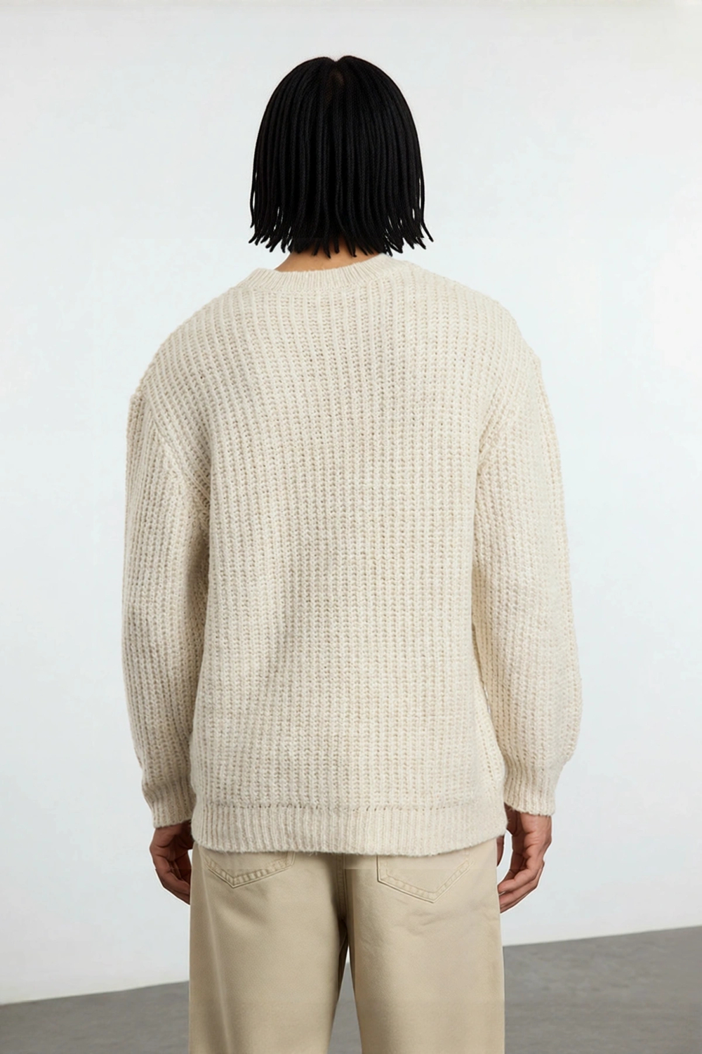 Modern Unisex Oversize Dokulu Triko Kazak Kış Aylarında Konfor Sunan Bisiklet Yaka Tasarım
