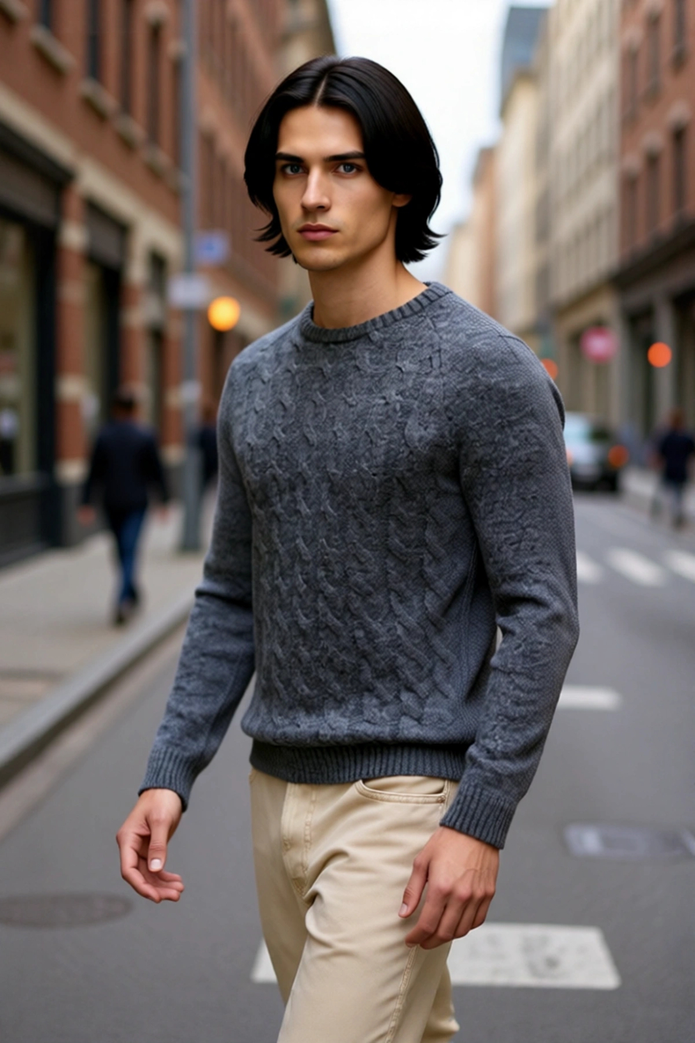 Erkek Casual Saç Örgü Desenli Slim Fit Triko Kazak Kışın Günlük Kombinler İçin İdeal Model