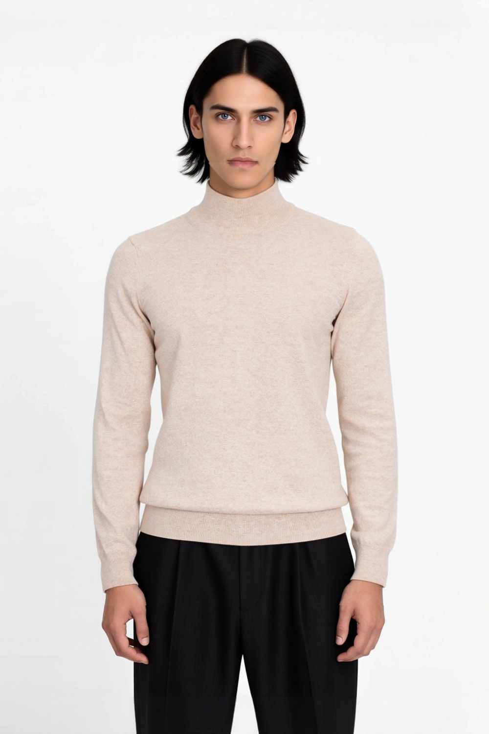 Erkek Slim Fit Dik Yaka Basic Triko Kazak Soğuk Havalarda Konforlu ve Rahat Bir Tarz Sunar