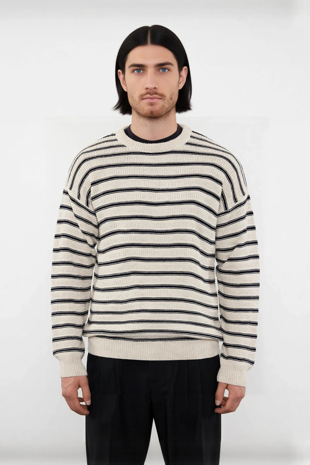 Unisex Basic Bisiklet Yaka Çizgili Triko Kazak Modern Ve Rahat Kış Kombinleri İçin İdeal Bir Parça