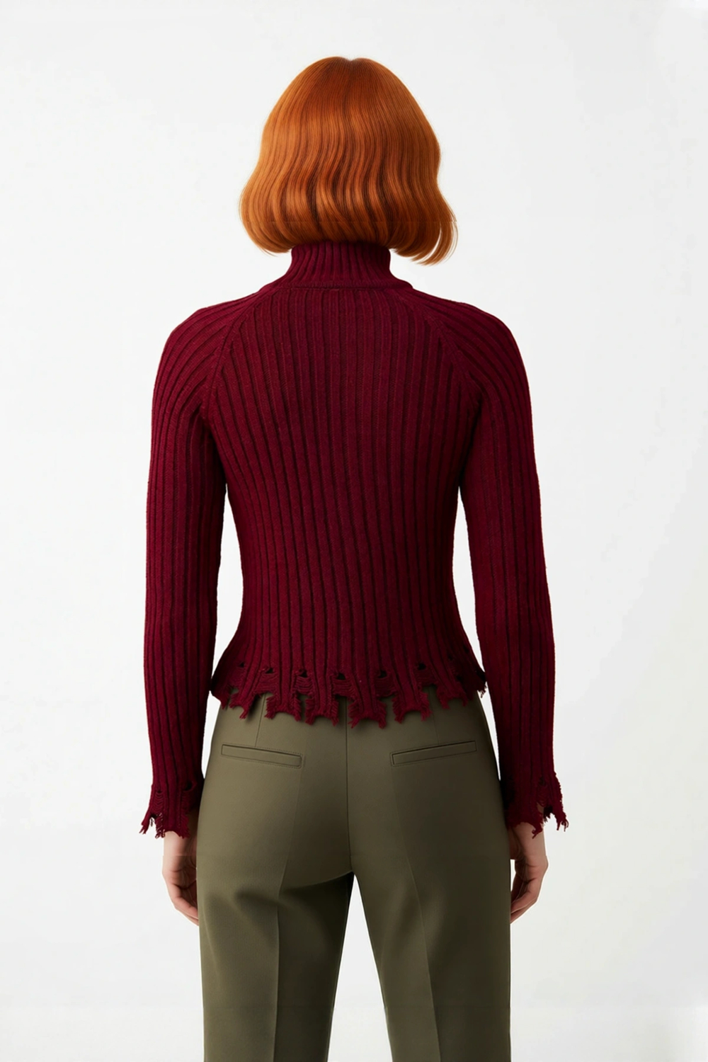 Kadınlara Özel Fitted Kesimli Crop Dik Yaka Uzun Kollu Fitilli Triko Kazak Günlük Stil İçin