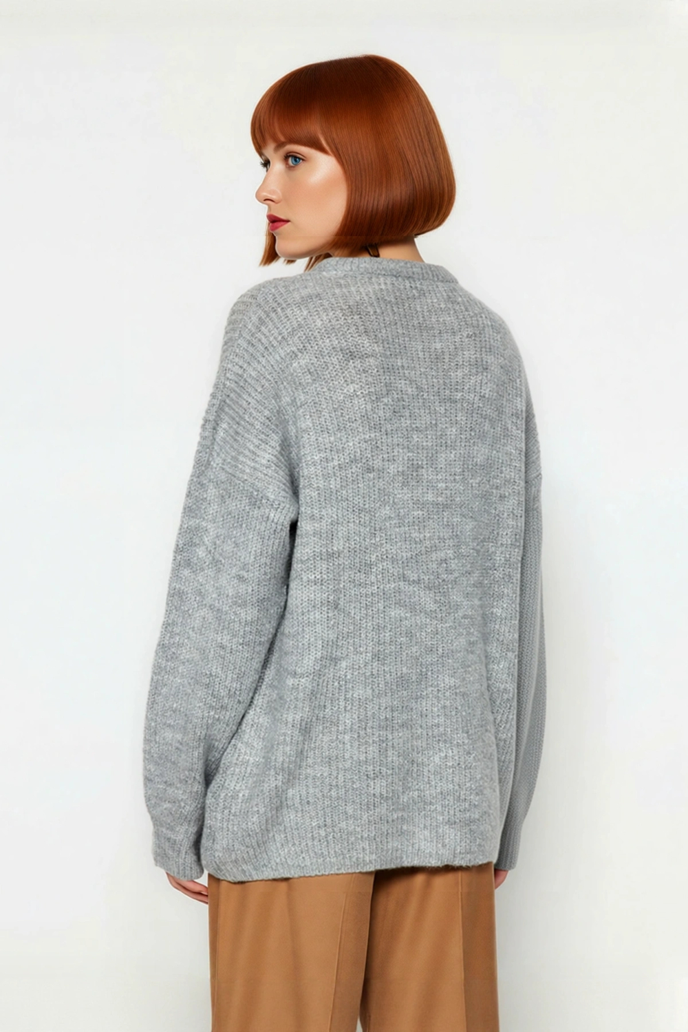 Kadın Basic Oversize Bisiklet Yaka Uzun Kol Triko Kazak Günlük Konforlu Şık Kışlık Giyim Kaliteli