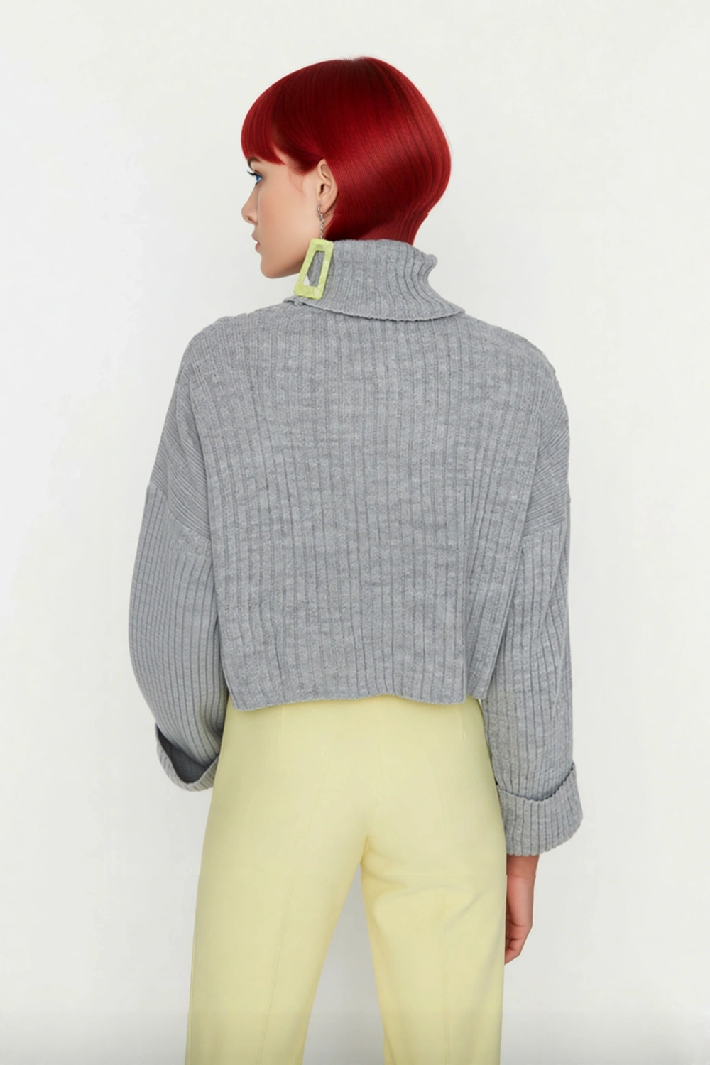 Kadın Oversize Super Crop Balıkçı Yaka Kışlık Triko Kazak Uzun Kollu Rahat Ve Şık Stil Kaliteli