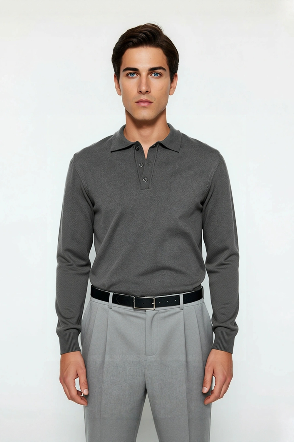 Erkek Smart Casual Polo Yaka Düz Triko Kazak Kış Kombinlerine Modern Bir Dokunuş Kaliteli Şık