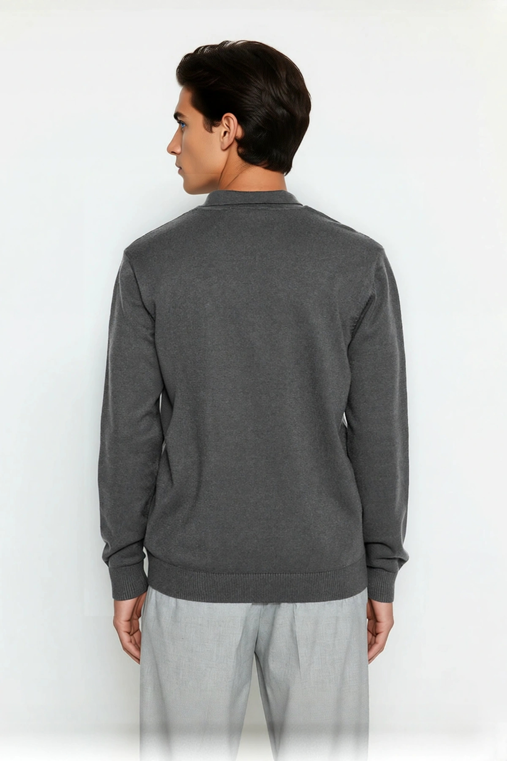 Erkek Smart Casual Polo Yaka Düz Triko Kazak Kış Kombinlerine Modern Bir Dokunuş Kaliteli Şık