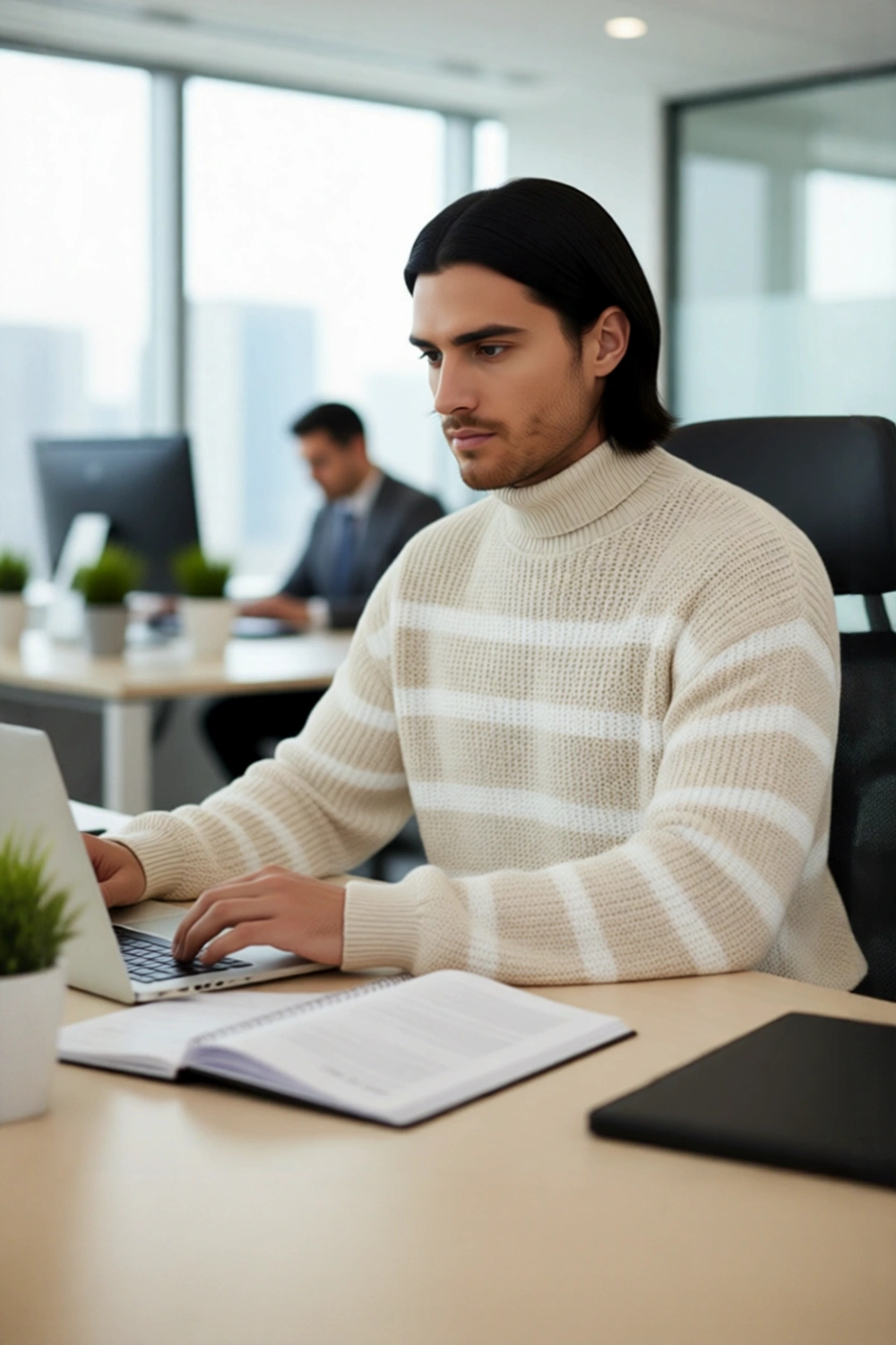 Stil Modern Erkek Regular Düşük Kol Balıkçı Yaka Casual Çizgili Triko Kazak