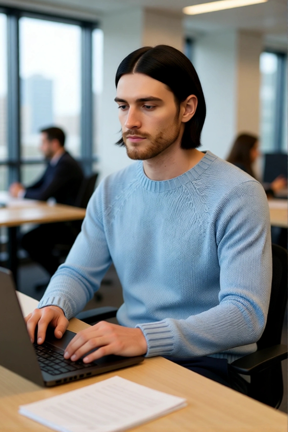 Erkek Mavi Fitted Akrilik Bisiklet Yaka Reglan Kol Basic Triko Kazak Günlük Şıklık Konforu