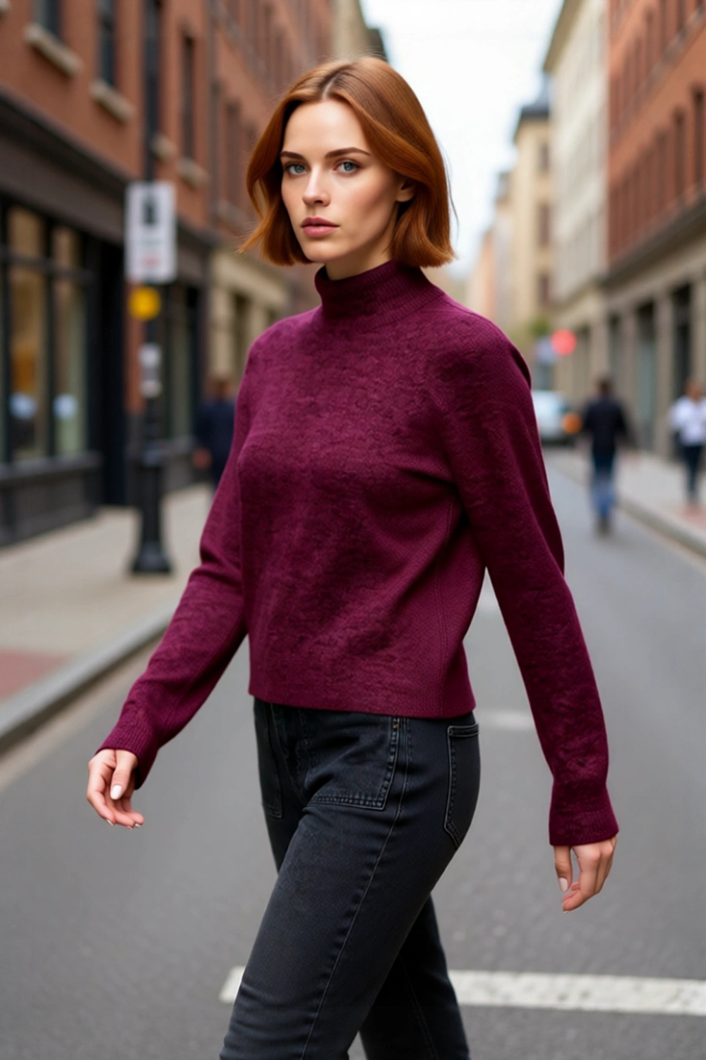 Kadın Bordo Reglan Kol Oversize Dik Yaka Triko Kazak Kış Sezonu İçin İdeal Rahat Günlük Giyim